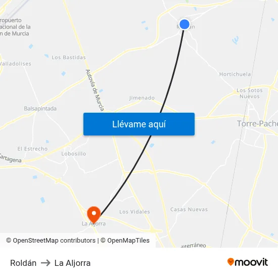 Roldán to La Aljorra map