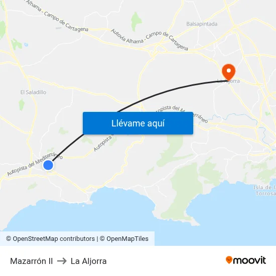 Mazarrón II to La Aljorra map