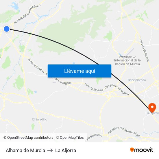 Alhama de Murcia to La Aljorra map