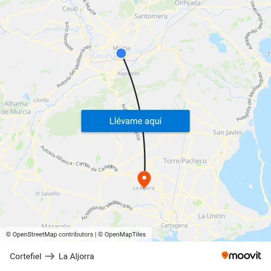 Cortefiel to La Aljorra map