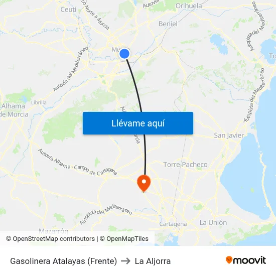 Gasolinera Atalayas (Frente) to La Aljorra map