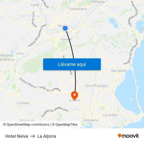Hotel Nelva to La Aljorra map