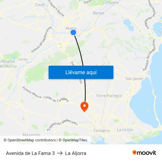 Avenida de La Fama 3 to La Aljorra map