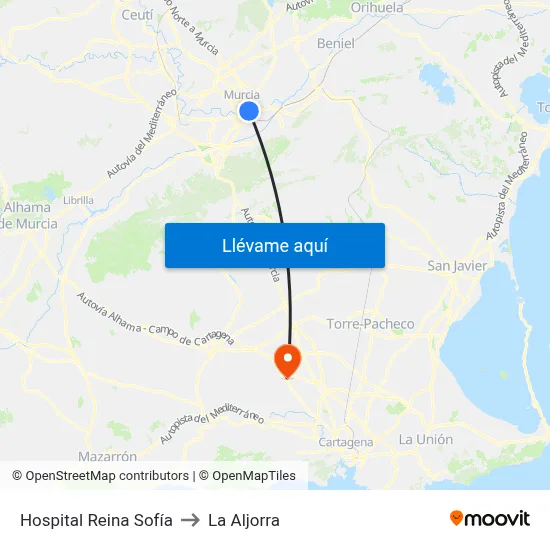 Hospital Reina Sofía to La Aljorra map