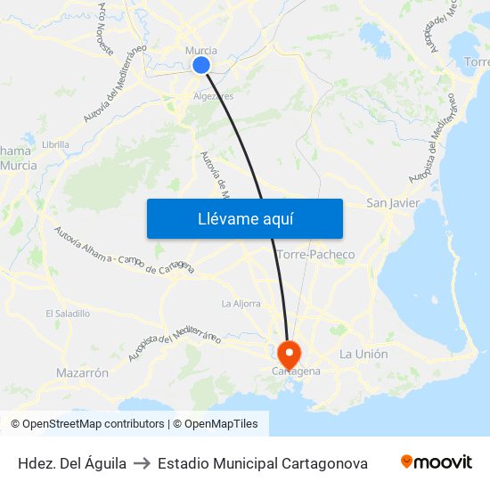 Hdez. Del Águila to Estadio Municipal Cartagonova map