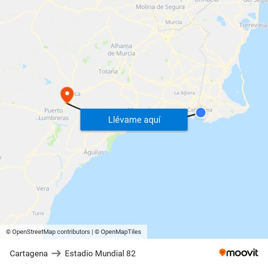 Cartagena to Estadio Mundial 82 map