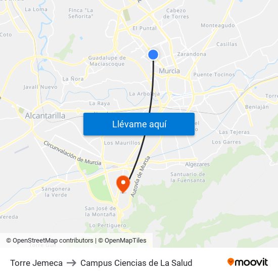 Torre Jemeca to Campus Ciencias de La Salud map