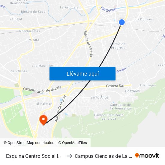 Esquina Centro Social Infante to Campus Ciencias de La Salud map