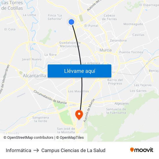 Informática to Campus Ciencias de La Salud map