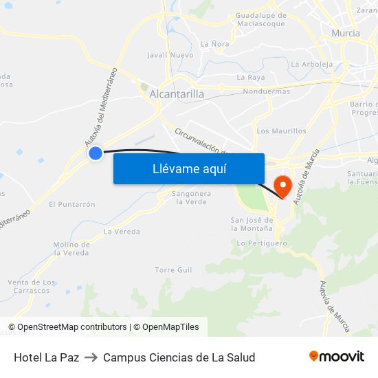 Hotel La Paz to Campus Ciencias de La Salud map
