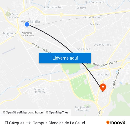 El Gázquez to Campus Ciencias de La Salud map