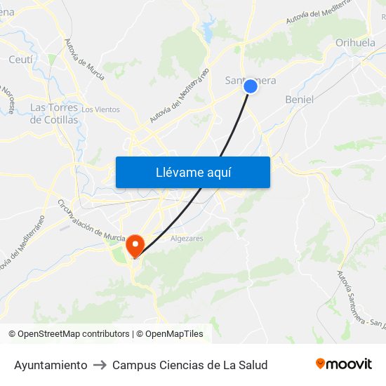 Ayuntamiento to Campus Ciencias de La Salud map