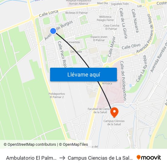 Ambulatorio El Palmar to Campus Ciencias de La Salud map