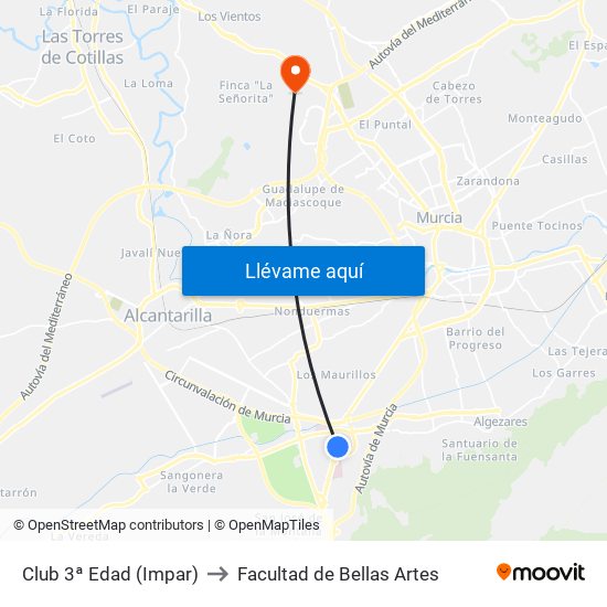 Club 3ª Edad (Impar) to Facultad de Bellas Artes map