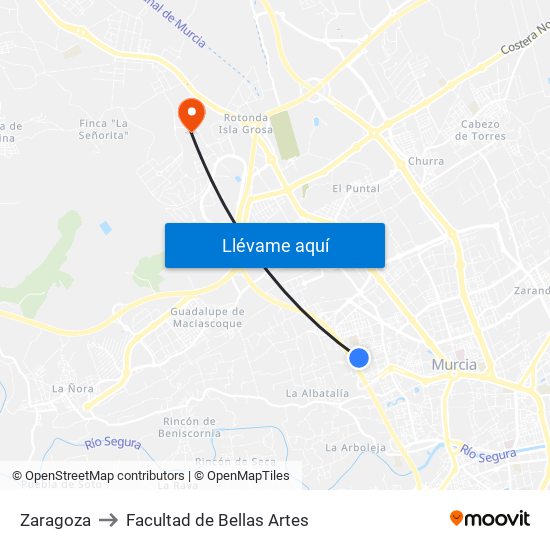 Zaragoza to Facultad de Bellas Artes map