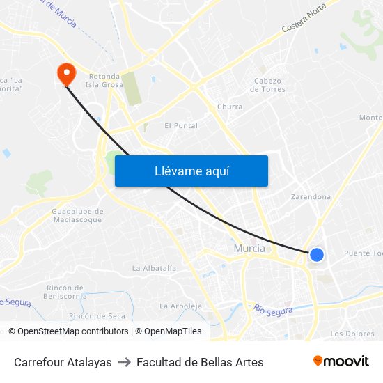 Carrefour Atalayas to Facultad de Bellas Artes map