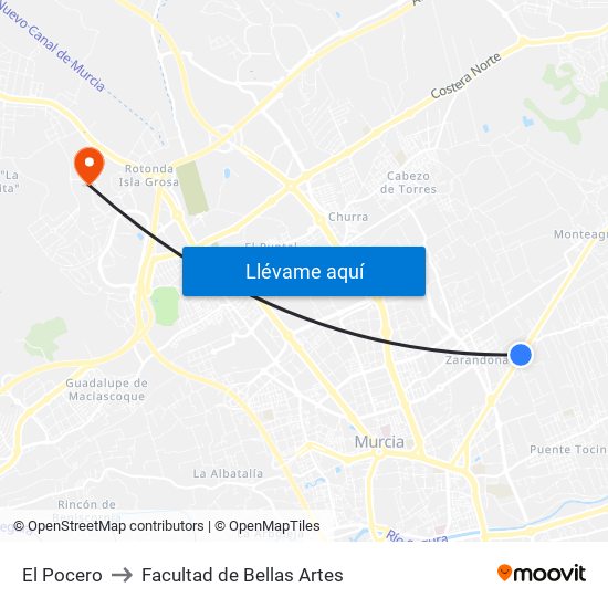 El Pocero to Facultad de Bellas Artes map