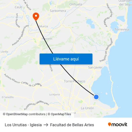 Los Urrutias - Iglesia to Facultad de Bellas Artes map