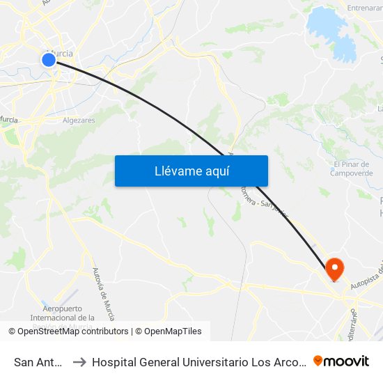 San Antón, 29 to Hospital General Universitario Los Arcos Del Mar Menor map