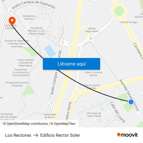 Los Rectores to Edificio Rector Soler map