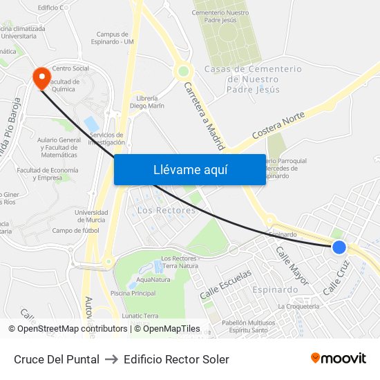 Cruce Del Puntal to Edificio Rector Soler map