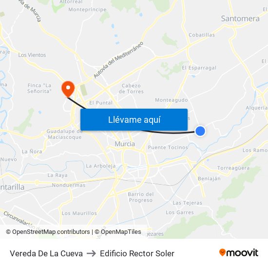 Vereda De La Cueva to Edificio Rector Soler map