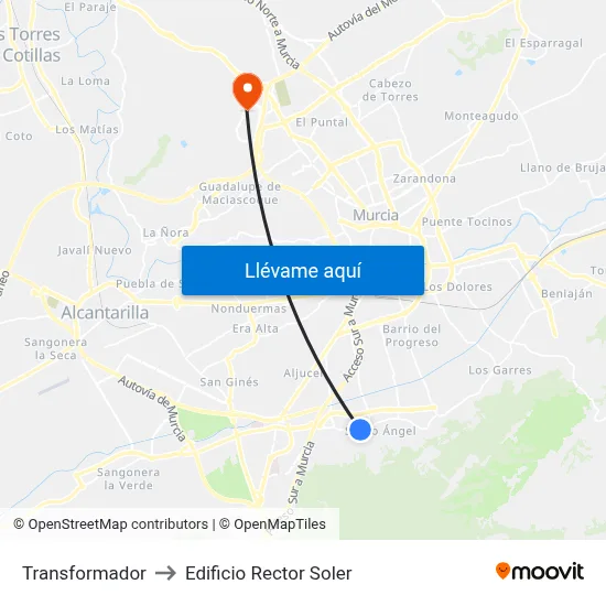 Transformador to Edificio Rector Soler map
