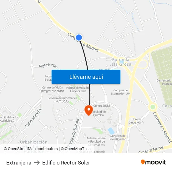 Extranjería to Edificio Rector Soler map