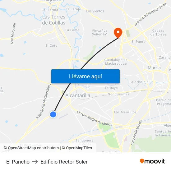 El Pancho to Edificio Rector Soler map