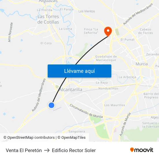 Venta El Peretón to Edificio Rector Soler map