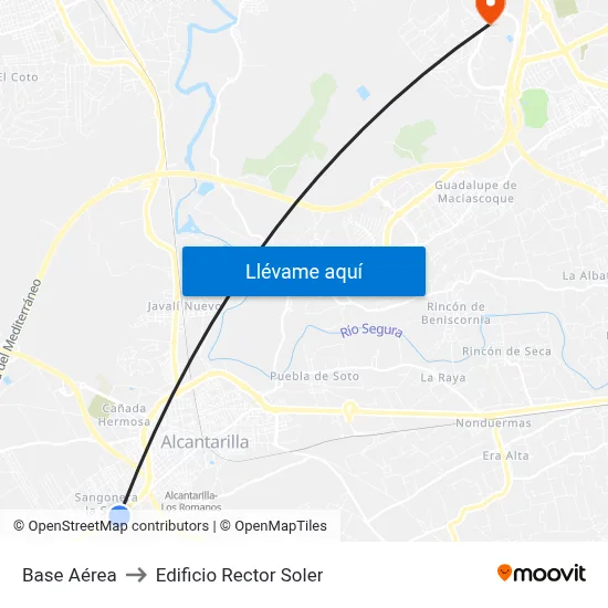 Base Aérea to Edificio Rector Soler map