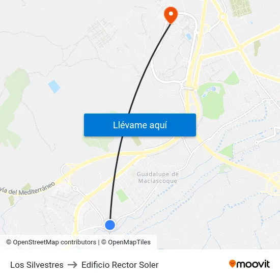 Los Silvestres to Edificio Rector Soler map