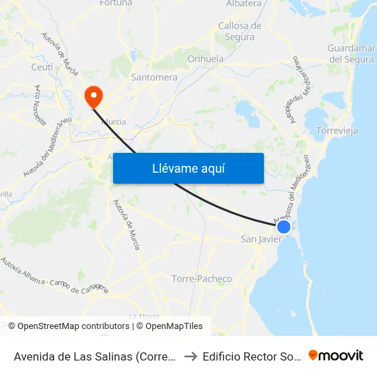 Avenida de Las Salinas (Correos) to Edificio Rector Soler map