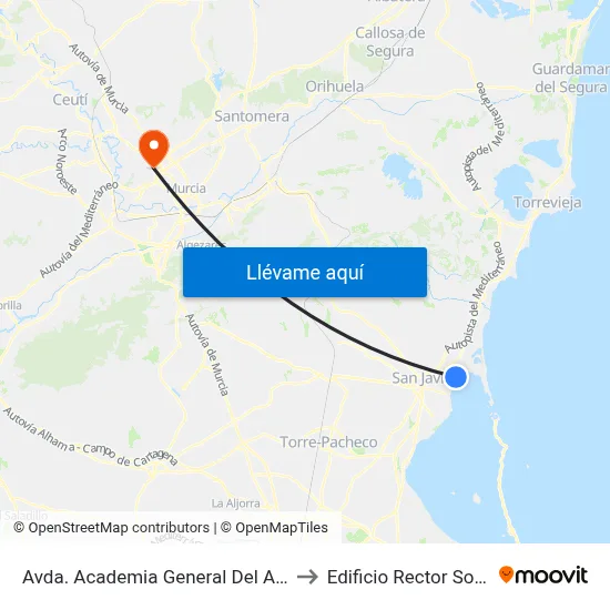 Avda. Academia General Del Aire to Edificio Rector Soler map