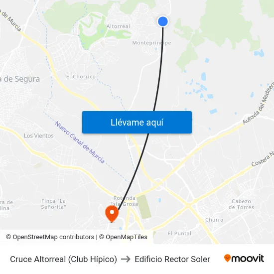 Cruce Altorreal (Club Hípico) to Edificio Rector Soler map