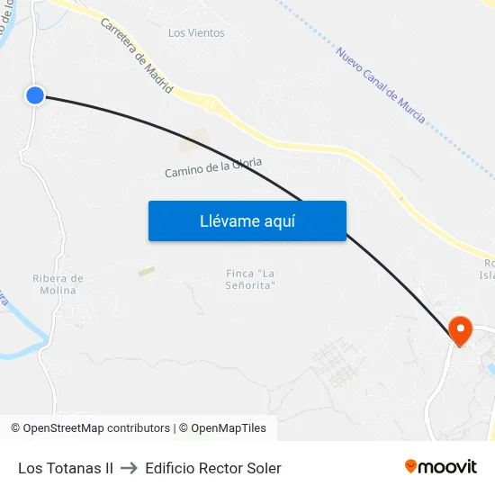 Los Totanas II to Edificio Rector Soler map