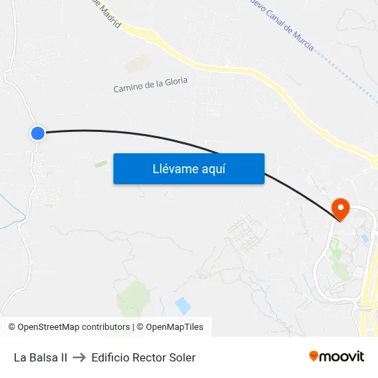 La Balsa II to Edificio Rector Soler map