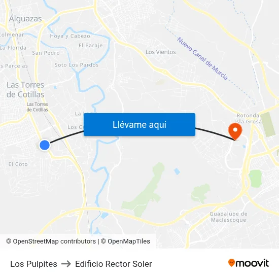 Los Pulpites to Edificio Rector Soler map