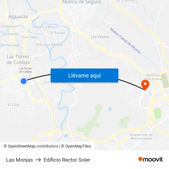 Las Monjas to Edificio Rector Soler map