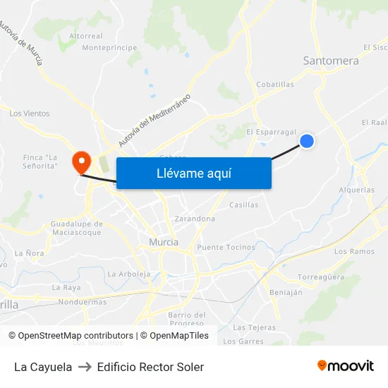La Cayuela to Edificio Rector Soler map