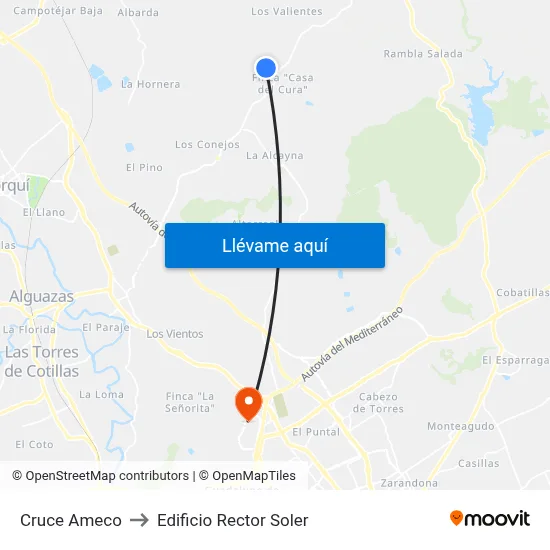 Cruce Ameco to Edificio Rector Soler map