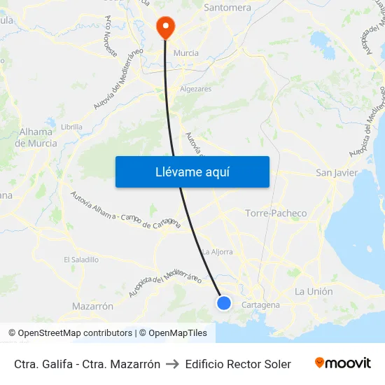 Ctra. Galifa - Ctra. Mazarrón to Edificio Rector Soler map