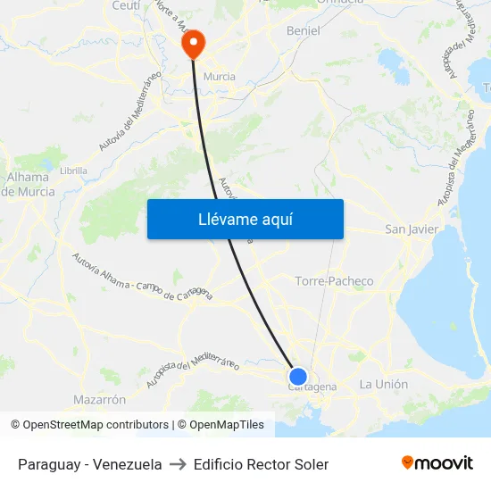 Paraguay - Venezuela to Edificio Rector Soler map