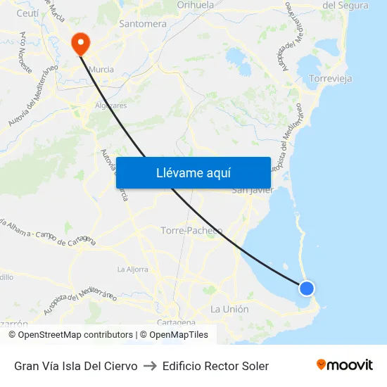 Gran Vía Isla Del Ciervo to Edificio Rector Soler map