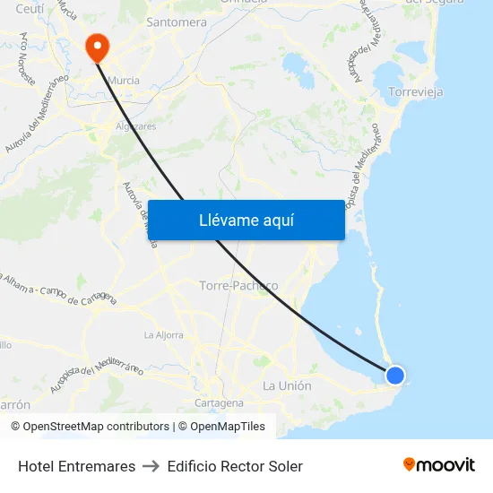 Hotel Entremares to Edificio Rector Soler map