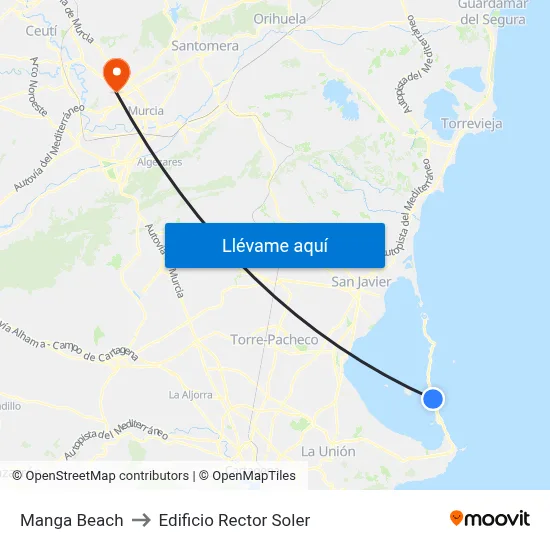 Manga Beach to Edificio Rector Soler map