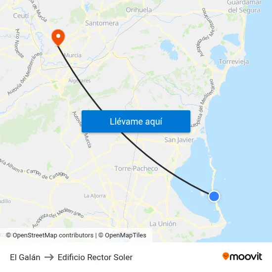 El Galán to Edificio Rector Soler map