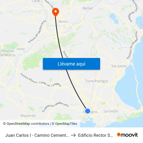 Juan Carlos I - Camino Cementerio to Edificio Rector Soler map