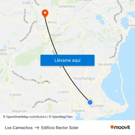 Los Camachos to Edificio Rector Soler map