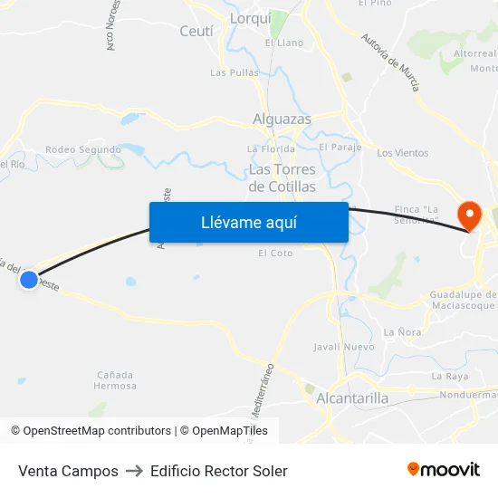 Venta Campos to Edificio Rector Soler map
